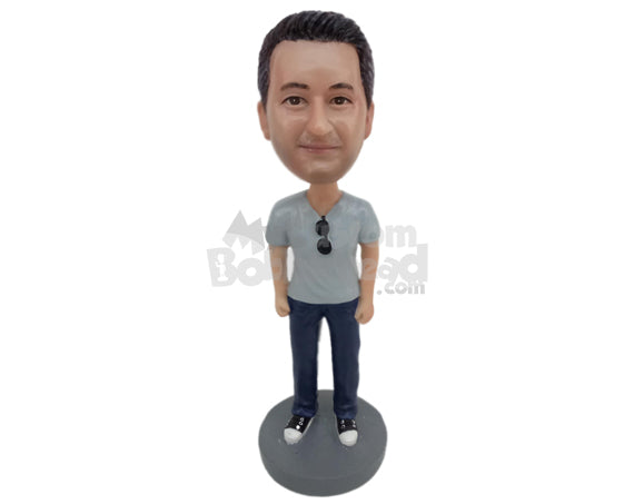 Custom Bobblehead Guy Wearing A T-Shirt And Jeans With Super Cool Sneakers - Leisure & Casual Casual Males Personalized Bobblehead & Cake Topper Custom Bobblehead Guy Wearing A T-Shirt And Jeans With Super Cool Sneakers - Leisure & Casual Casual Males Personalized Bobblehead & Cake Topper